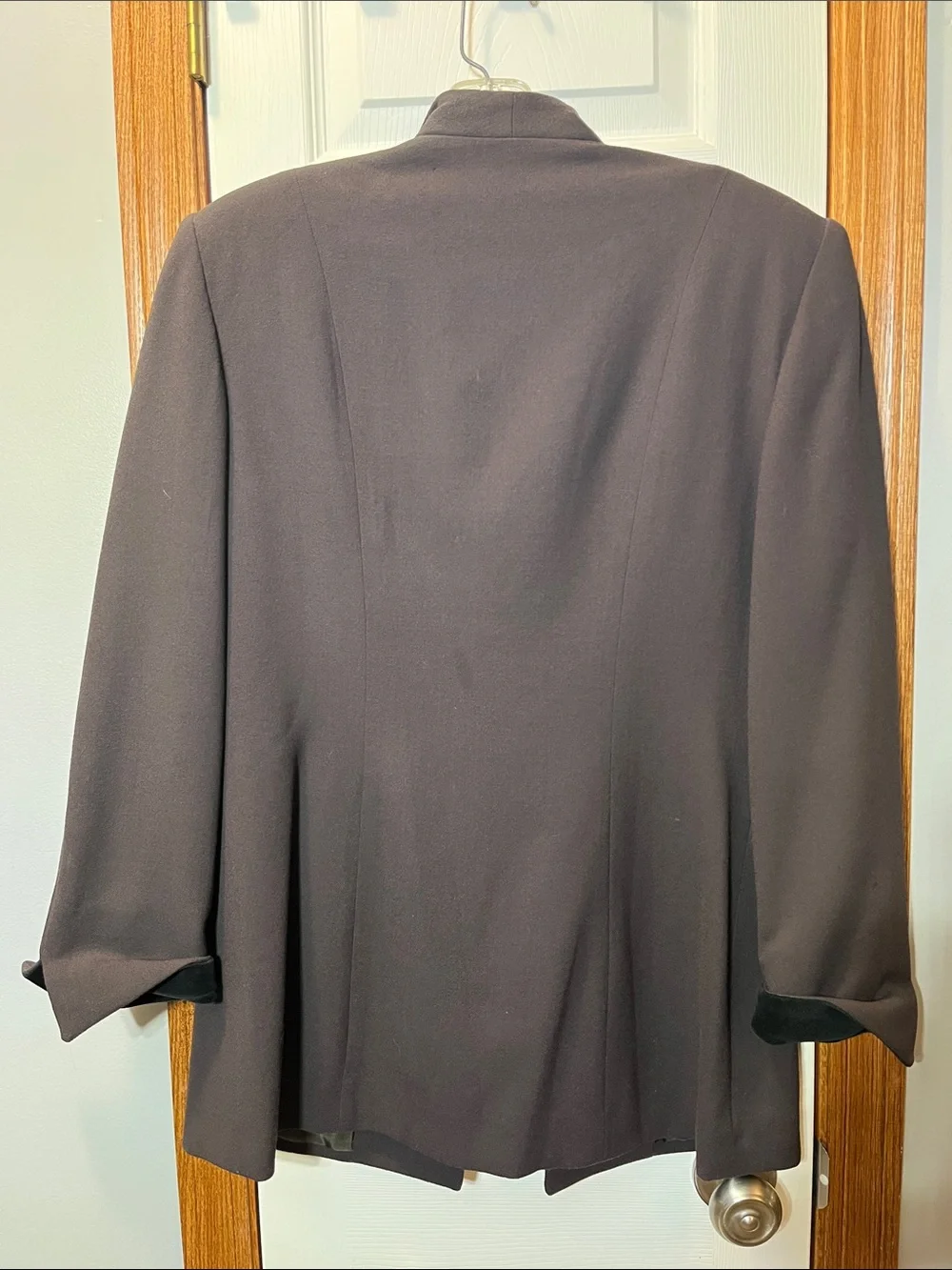 Vintage Christian Dior Brown Worsted Wool Blazer w/ Black Velvet Trim size 10